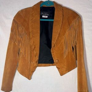 Outerwear by Phoenix Caramel Suede Cropped Fringe Jacket size S